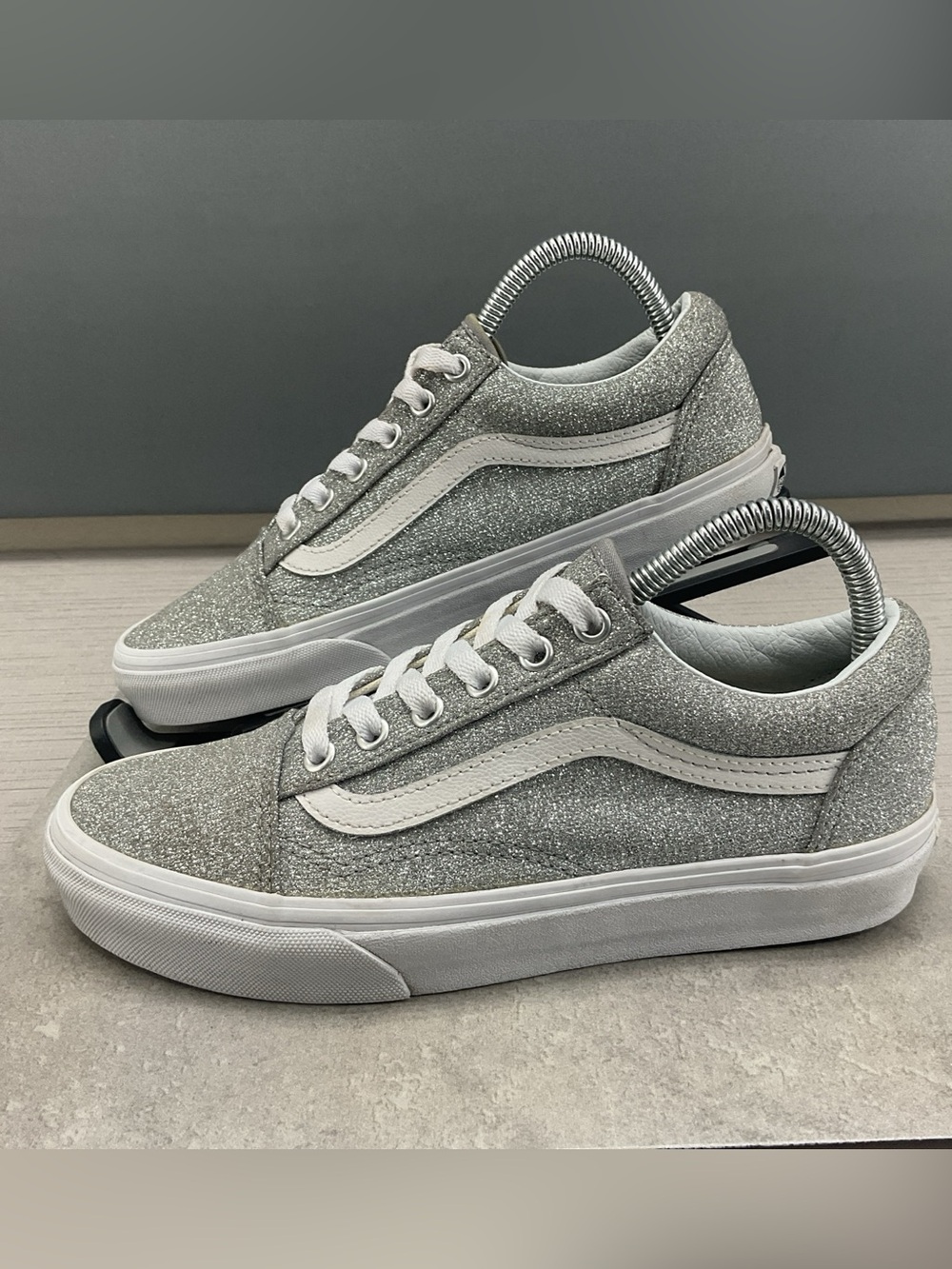 Vans Old Skool Lurex Shimmer In Silver Glitter Mens 6 Women’s 7.5